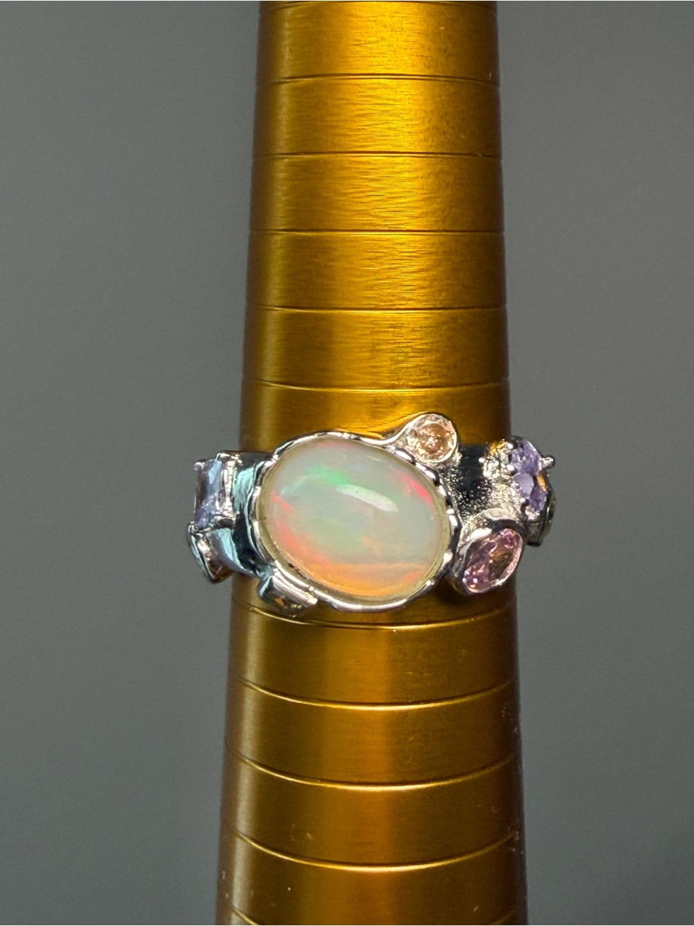 Natural African Opal Sterling Silver Ring – Adjustable, Fire Opal